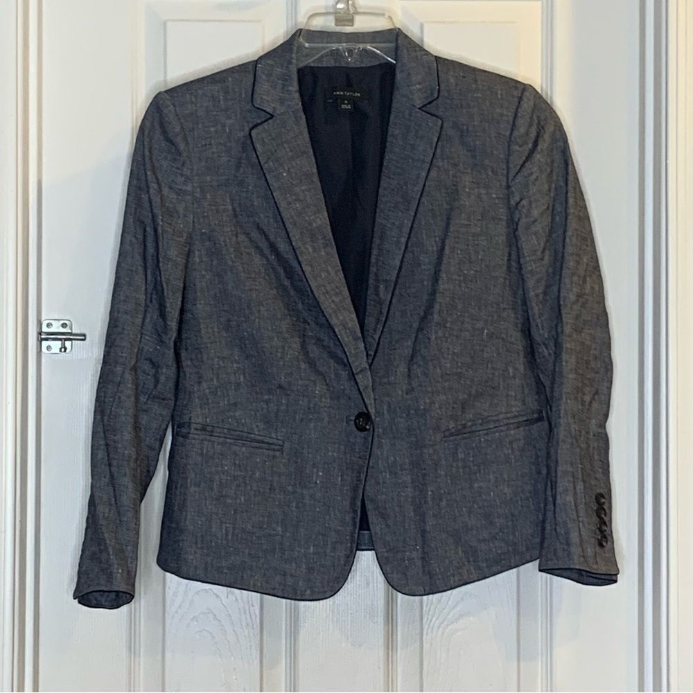 Ann Taylor Gray Blue Speckled One Button Blazer Suit Jacket Size 10